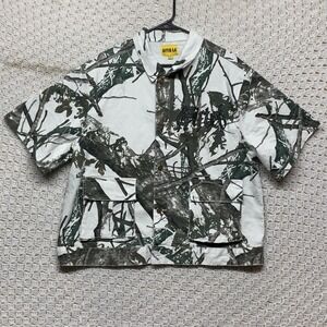 GFTD LA Denim Jacket Mens L White Tree Camouflage Gifted Embroidery Short Sleeve